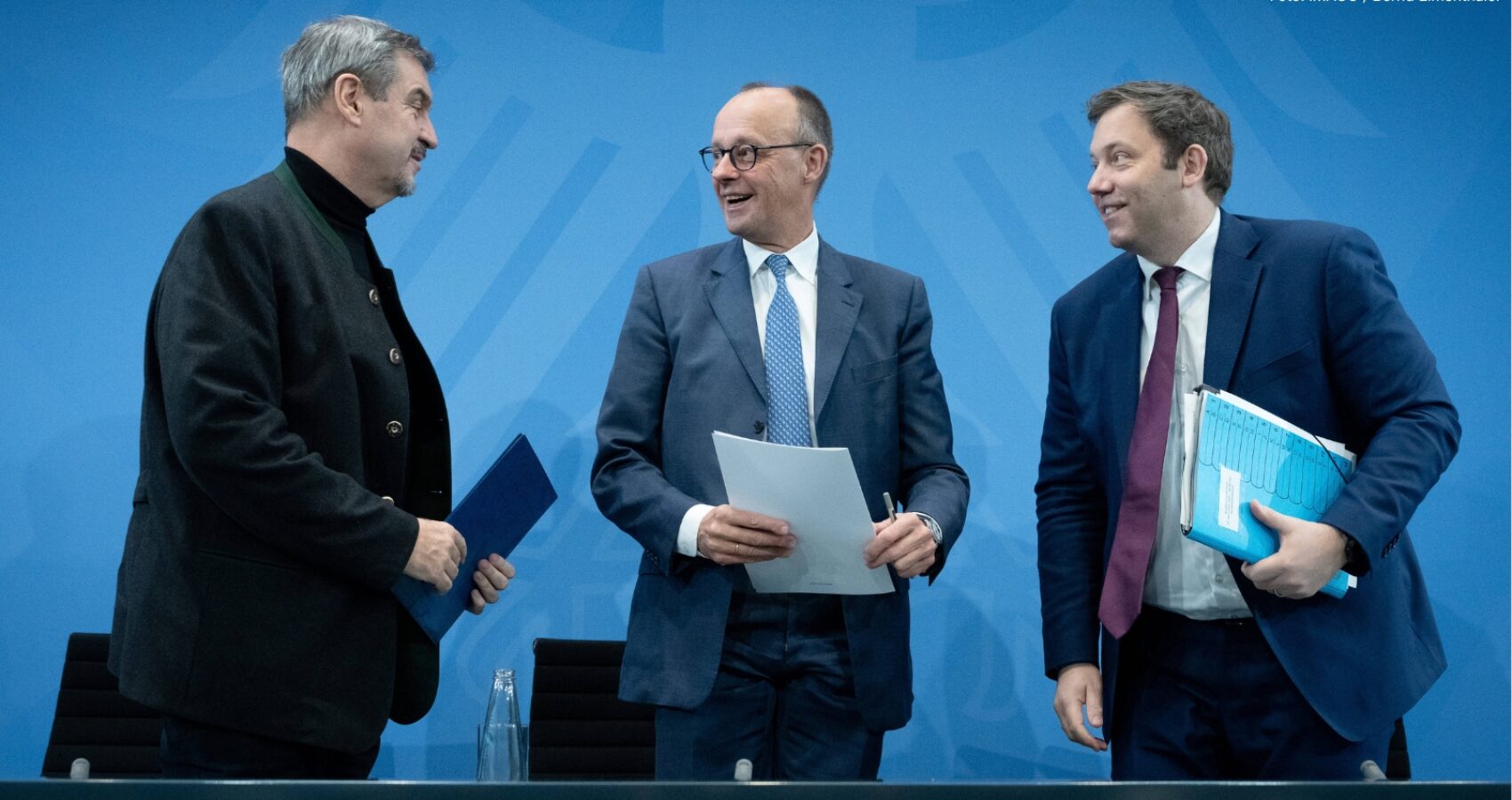 Markus Sder, Bundeskanzler Friedrich Merz und Lars Klingbeil